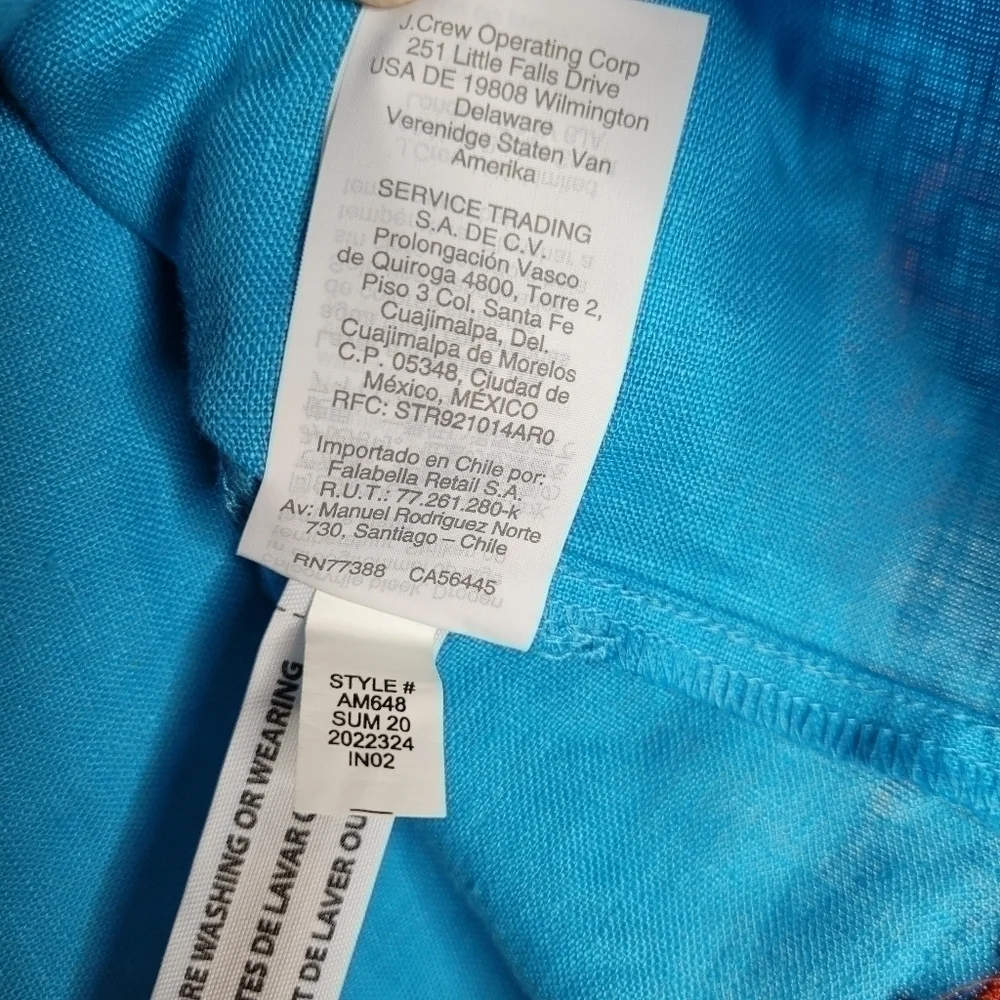 J. Crew Embroidered Linen Tunic Monaco Blue